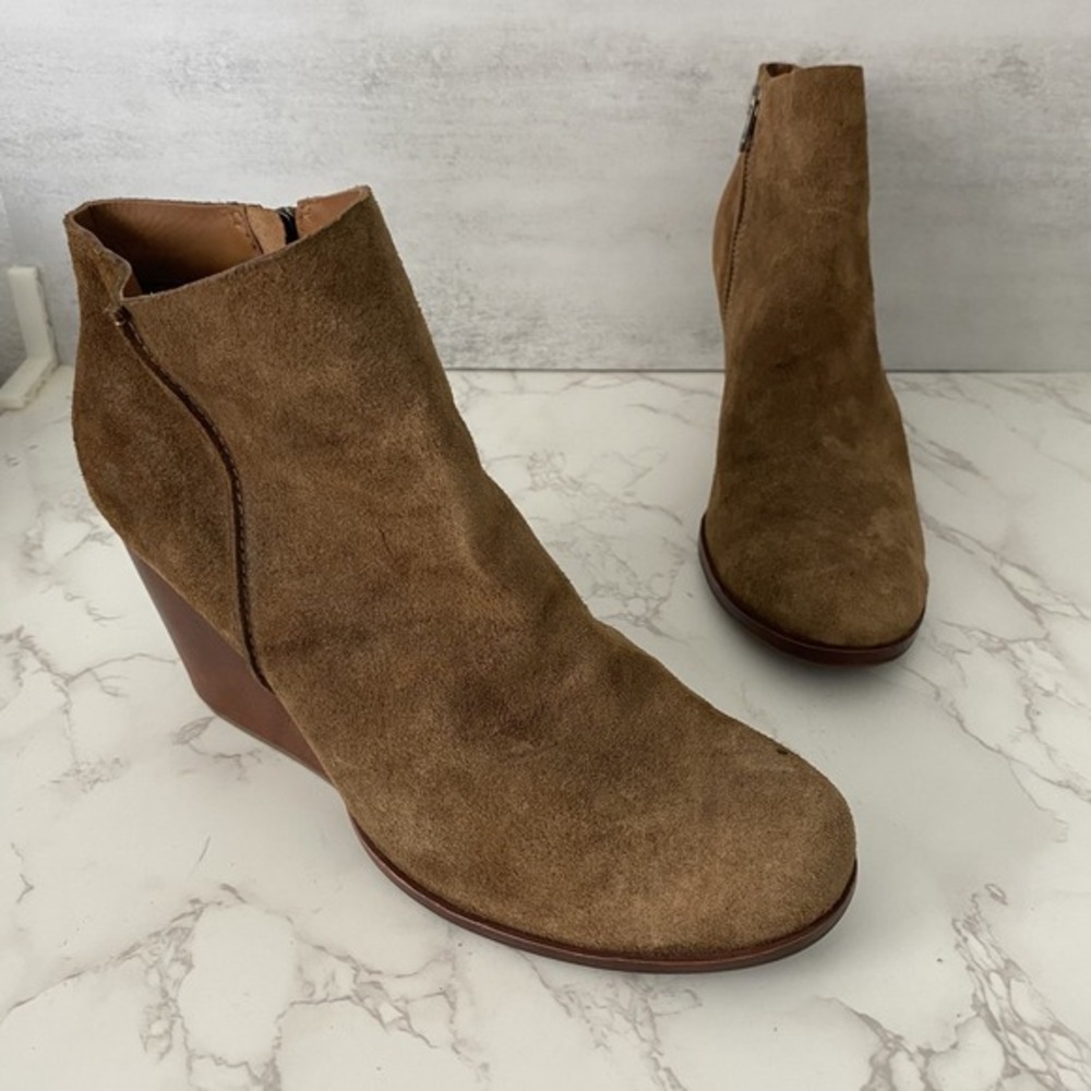Kork-Ease Booties Boots Women Sz 10M Brown‎ Suede Wedge Ankle